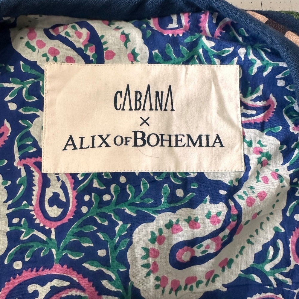 Alix of Bohemia Cabana Jacket Size Large Blue Floral Embroidered Linen Tie Front - Picture 6 of 12